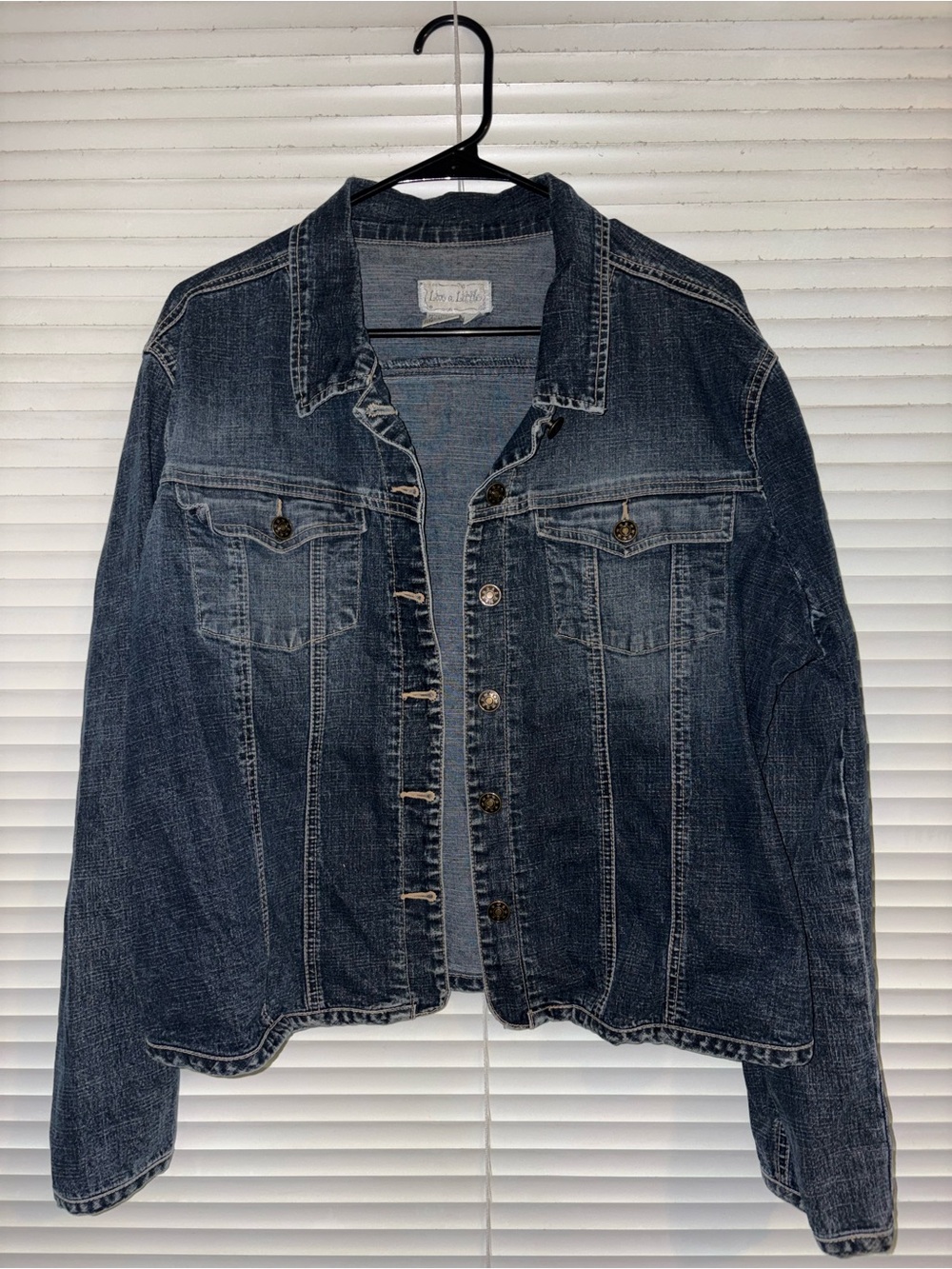 Y2K live a little dark wash denim jacket